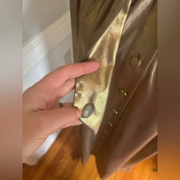 BURU Gold Lamé Long Sleeve Button Up Bow Midi Dress Size XS - Picture 14 of 14